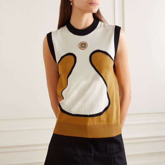 Lukhanyo Mdingi Colorblock Wool and Silk Vest Ecru Size XL - Picture 1 of 12